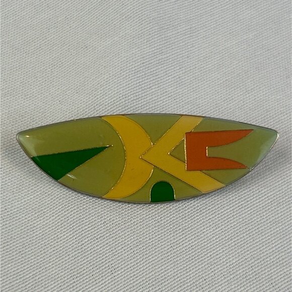 Unbranded Jewelry - Vintage Abstract Enamel Brooch Pin 3" Multicolor Geometric 80s 90s